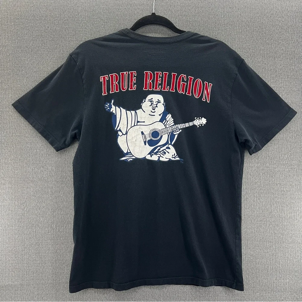 True Religion Buddha Print‎ Black Short Sleeve Tee Shirt Size Medium